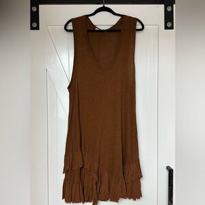 We The Free Brown Asymmetrical Ruffled Tank Top